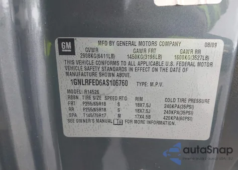 2010 Chevrolet Traverse Lt из США, поврежденный, VIN 1GNLRFED6AS106760